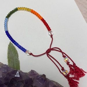 NWOT Chakra bracelet red silk Czech glass beads
